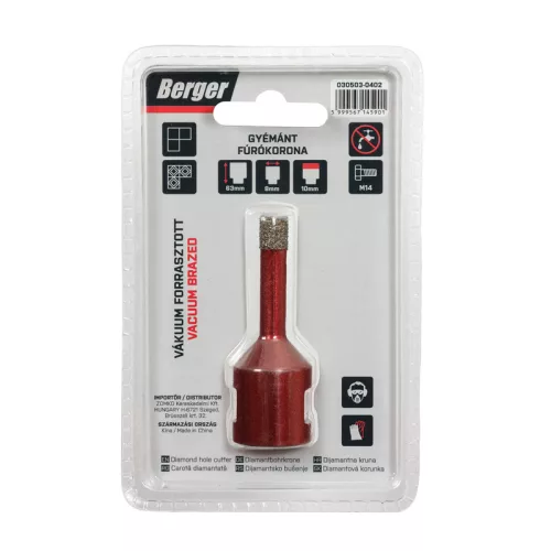 BERGER menetes gyémánt fúrókorona 8x63xSH10mm/M14