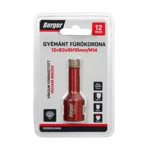 BERGER menetes gyémánt fúrókorona 12x63xSH10mm/M14