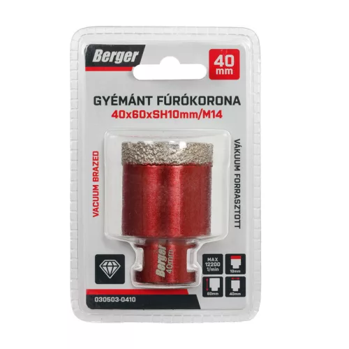 BERGER menetes gyémánt fúrókorona 40x60xSH10mm/M14