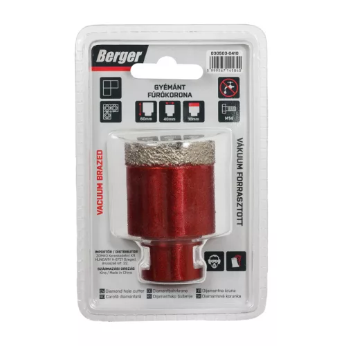 BERGER menetes gyémánt fúrókorona 40x60xSH10mm/M14