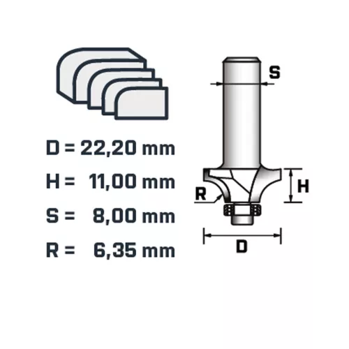 BERGER lekerekítőmaró vezetőcsapággyal HM D22,2xH11/R6,35xS8 mm