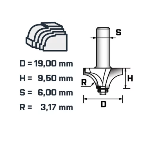 BERGER pálcatag profilmaró vezetőcsapággyal HM D19XH9,5 R3,17xS6 mm