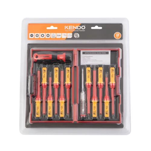 KENDO VDE szigetelt csavarhúzó készlet 12+1r. SL+PH+PZ+TX+fázisceruza No.20485