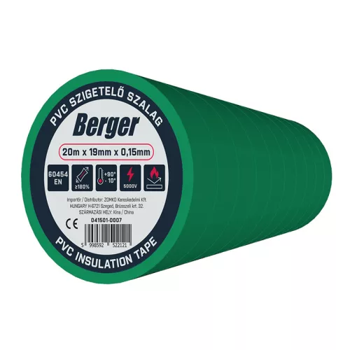 BERGER PVC szigetelőszalag Zöld 20mx19mm/0,15mm