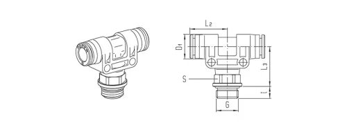921P-8-1/4. Dugaszolható T-csatlakozó
