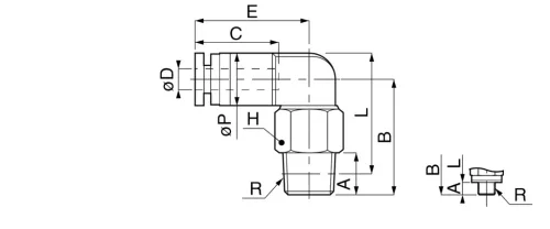 930R-10-3/8. Forgó könyök csatlakozó, kúpos öntömítő menettel - RPM 300
