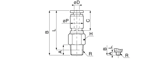 951R-8-3/8. Forgó egyenes csatlakozó, kúpos öntömítő menettel - RPM 400