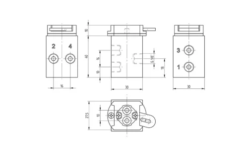 BA 430 301. 4/3-as kézi működtetésű szelep - 2db 3/2-es szelep - G1/8"