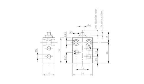 BV 311 201. 3/2-es nyomócsapos szelep - M5