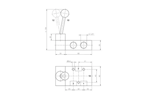 HVR 320 121. 3/2-es kézi működtetésű szelep, bistabil - G1/2"