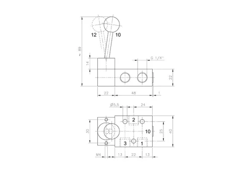HVR 320 701 VES. 3/2-es kézi működtetésű szelep, bistabil - G1/4" - INOX