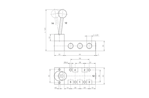 HV 511 101. 5/2-es kézi működtetésű szelep, monostabil - G3/8"