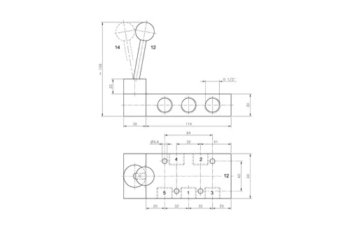 HV 511 121. 5/2-es kézi működtetésű szelep, monostabil - G1/2"