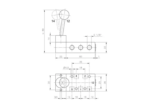 HV 511 501. 5/2-es kézi működtetésű szelep, monostabil - G1/8"