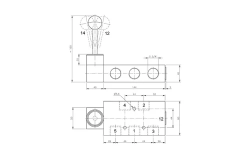 HV 533 181. 5/3-as kézi működtetésű szelep, középállásban nyitott - G3/4"
