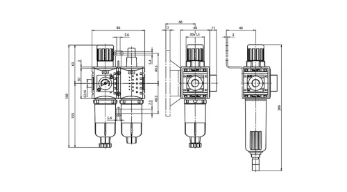 KS2U-014/10 G AM. Automata levegő-előkészítő egység - 10 bar - 5 mikron + Manométer (FS-0)