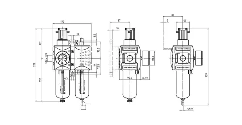 KS2U-41/8 G HA. Levegő-előkészítő egység - 8 bar - 5 mikron + Manométer (FS-4)