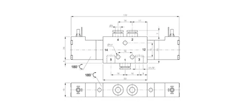 MD 533 461 - 12 DC. 5/3-as elektromos vezérlésű szelep, középállásban nyitott - pif 6mm