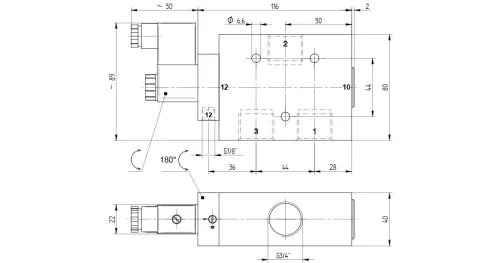 MEH 311 181. 3/2-es elektromos vezérlésű, külső segédlevegős működtetésű szelep, monostabil - alaphelyzetben zárt - G3/4"