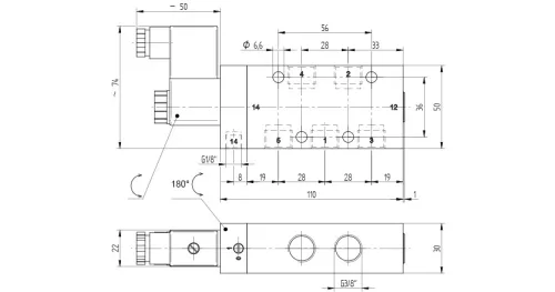 MEH 511 101. 5/2-es elektromos vezérlésű, külső segédlevegős működtetésű szelep, monostabil - G3/8"