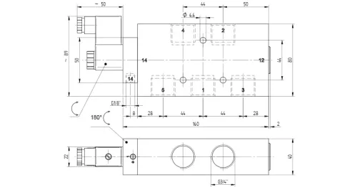 MEH 511 181. 5/2-es elektromos vezérlésű, külső segédlevegős működtetésű szelep, monostabil - G3/4"