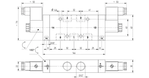MEH 520 121. 5/2-es elektromos vezérlésű, külső segédlevegős működtetésű szelep, bistabil - G1/2"