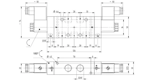 MEH 520 501 G. 5/2-es elektromos vezérlésű - G-széria - külső segédlevegős működtetésű szelep - bistabil - G1/8"