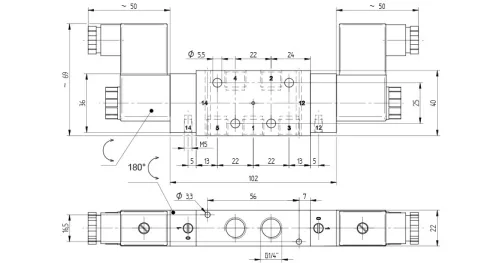 MEH 520 701 G. 5/2-es elektromos vezérlésű - G-széria - külső segédlevegős működtetésű szelep - bistabil - G1/4"