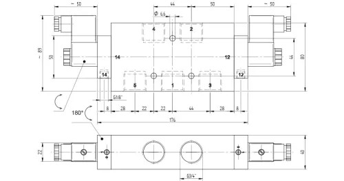MEH 531 181. 5/3-as elektromos vezérlésű, külső segédlevegős működtetésű szelep, középállásban zárt - G3/4"