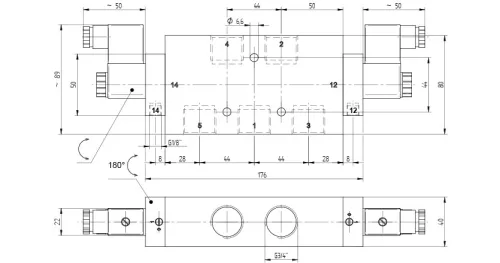 MEH 533 181. 5/3-as elektromos vezérlésű, külső segédlevegős működtetésű szelep, középállásban nyitott - G3/4"