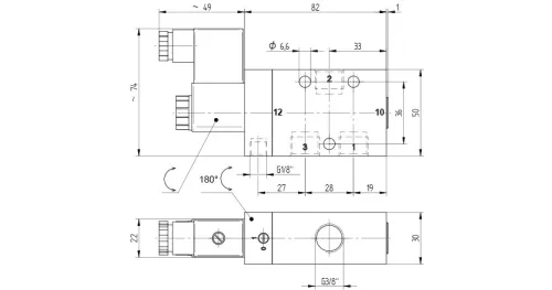 MEOH 311 101. 3/2-es elektromos vezérlésű, külső segédlevegős működtetésű szelep, monostabil - alaphelyzetben nyitott - G3/8"