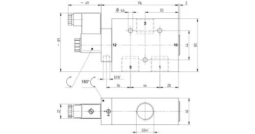 MEOH 311 181. 3/2-es elektromos vezérlésű, külső segédlevegős működtetésű szelep, monostabil - alaphelyzetben nyitott - G3/4"