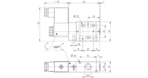 MEOH 311 501 G. 3/2-es elektromos vezérlésű, külső segédlevegős működtetésű szelep, monostabil, G-széria - alaphelyzetben nyitott - G1/8"
