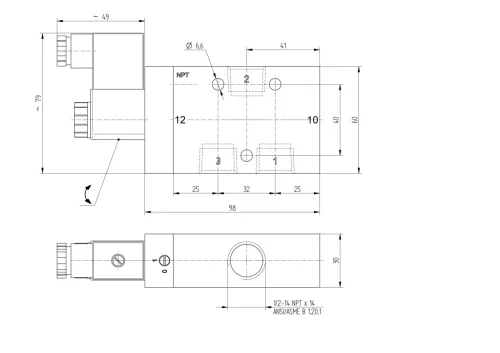 MH 310 121 NPT. 3/2-es elektromos vezérlésű szelep, monostabil - alaphelyzetben zárt - NPT1/2"