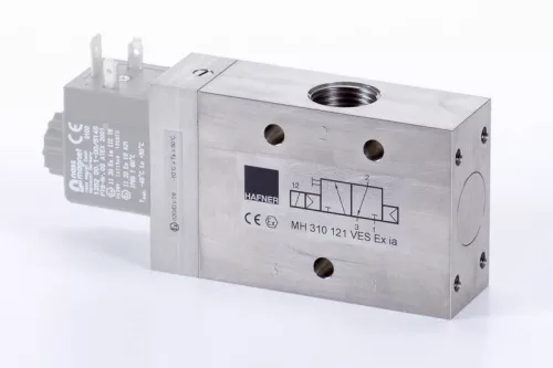 MH 310 121 VES EX IA. 3/2-es elektromos vezérlésű szelep, monostabil - alaphelyzetben zárt - G1/2" - INOX