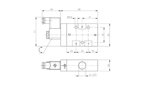 MH 310 121 VES. 3/2-es elektromos vezérlésű szelep, monostabil - alaphelyzetben zárt - G1/2" - INOX