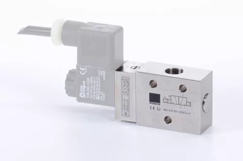 MH 310 701 VES EX M. 3/2-es elektromos vezérlésű szelep, monostabil - alaphelyzetben zárt - G1/4"- INOX, ATEX