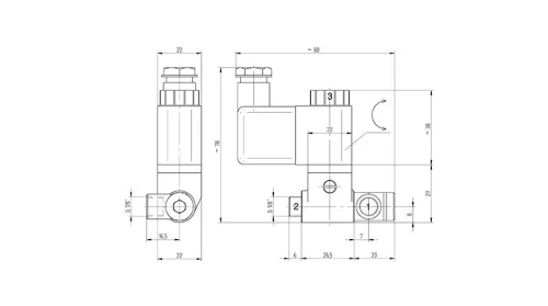 MH 311 019 1/8. 3/2-es elektromos, direkt vezérlésű szelep - alaphelyzetben zárt - G1/8"