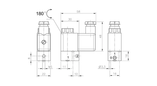 MH 312 EX M. 3/2-es elektromos, direkt vezérlésű alaplapos szelep - alaphelyzetben zárt - M5 - ATEX