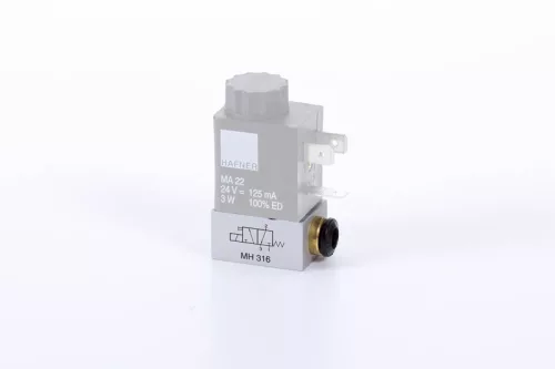 MH 316. 3/2-es elektromos, direkt vezérlésű alaplapos szelep - alaphelyzetben zárt - pif 6mm