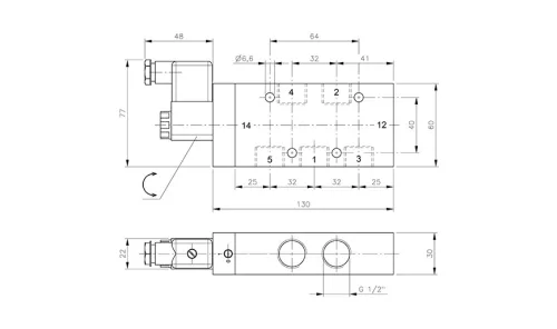 MH 510 121 EX IA. 5/2-es elektromos vezérlésű szelep, monostabil - G1/2" - ATEX