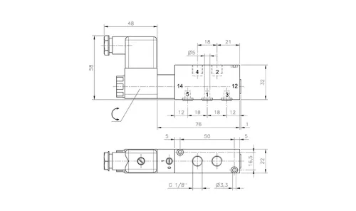 MH 510 503 ALU. 5/2-es elektromos vezérlésű alaplapos szelep, monostabil - G1/8"