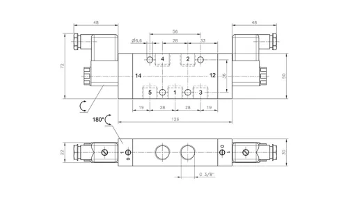 MH 531 101 EX M. 5/3-as elektromos vezérlésű szelep, középállásban zárt - G3/8" - ATEX