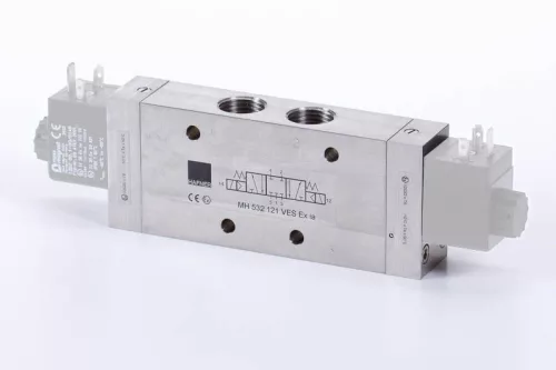 MH 532 121 VES EX IA. 5/3-as elektromos vezérlésű szelep, középállásban leszellőztetett - G1/2" - INOX, ATEX