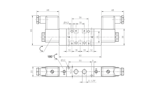 MH 532 501 G TT. 5/3-as elektromos vezérlésű szelep, G-széria, középállásban leszellőztetett - G1/8" - hidegálló