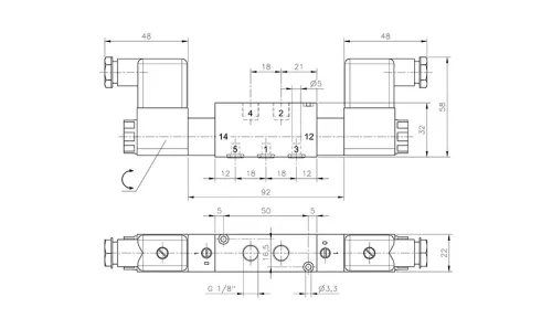 MH 532 503 ALU. 5/3-as elektromos vezérlésű alaplapos szelep, középállásban leszellőztetett - G1/8"