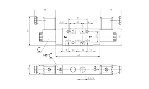 MH 532 701 NPT KES. 5/3-as elektromos vezérlésű szelep, középállásban leszellőztetett - NPT1/4" - INOX