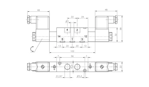 MH 532 703 ALU. 5/3-as elektromos vezérlésű alaplapos szelep, középállásban leszellőztetett - G1/4"