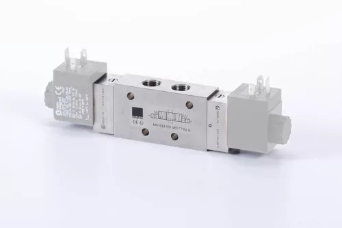 MH 533 701 VES TT EX IA. 5/3-as elektromos vezérlésű szelep, középállásban nyitott - G1/4" - INOX - ATEX