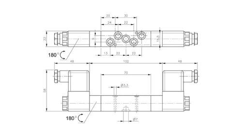 MH 533 704 TT. 5/3-as elektromos vezérlésű alaplapos szelep, középállásban nyitott - DN7 - hidegálló